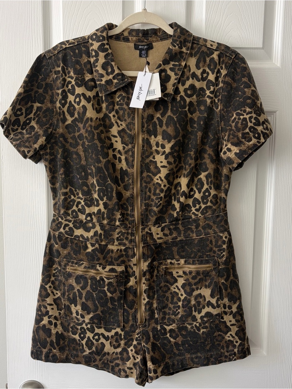 NWT Nasty Gal Brown and Black Leopard Zip Romper